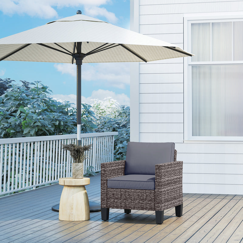 Outsunny Single Rattan Chair, Garden Armchair with Cushions