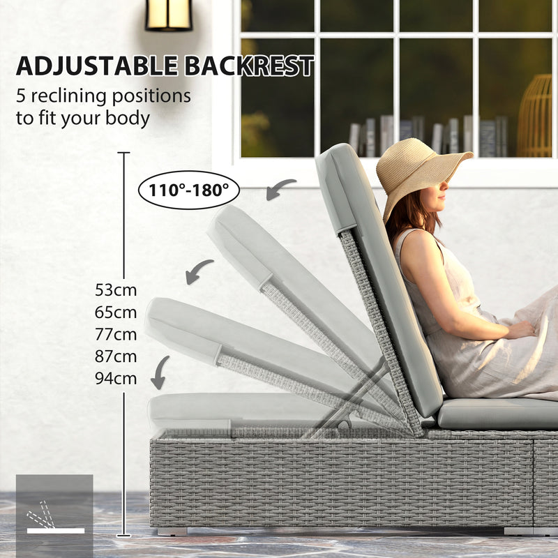 Outsunny Patio Rattan Chaise Lounge Garden Pool Wicker Sun Lounger Adj