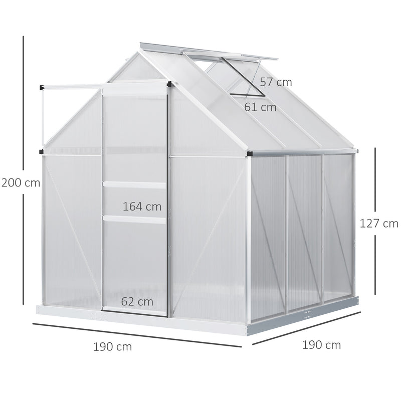 Outsunny Polycarbonate Walk-in Garden Greenhouse w/ Sliding Door Silver Tone