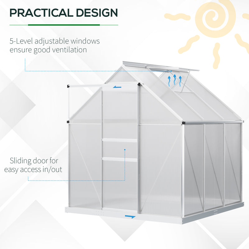 Outsunny Polycarbonate Walk-in Garden Greenhouse w/ Sliding Door Silver Tone