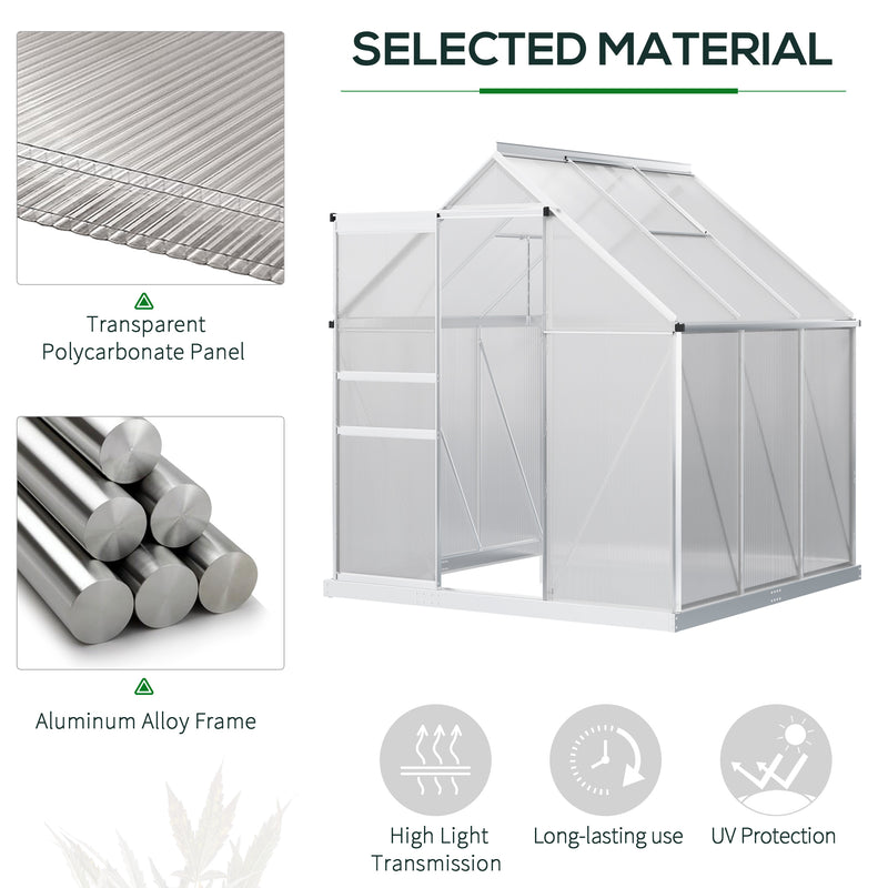 Outsunny Polycarbonate Walk-in Garden Greenhouse w/ Sliding Door Silver Tone