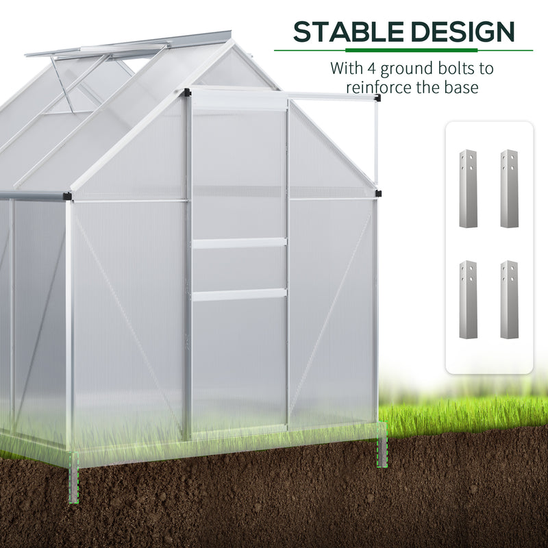 Outsunny Polycarbonate Walk-in Garden Greenhouse w/ Sliding Door Silver Tone
