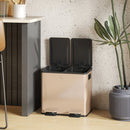 HOMCOM Dual Kitchen Bin Pedal Bin for Recycling and Waste, Gold Tone