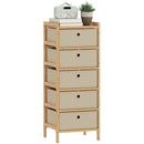 HOMCOM Chest of Drawers, 5 Drawers Dresser with Bamboo Frame, Cream White