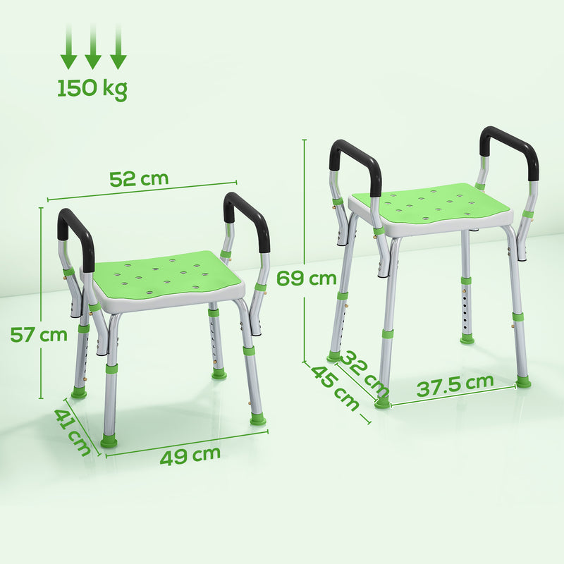HOMCOM Rust-Free Aluminium Bath Chair with Adjustable Height, Green