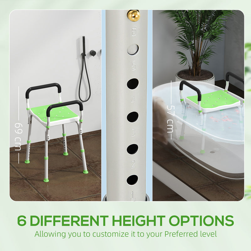 HOMCOM Rust-Free Aluminium Bath Chair with Adjustable Height, Green