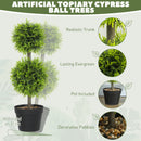 HOMCOM Set of 2 Artificial Topiary Cypress Ball Trees with Pot and Pebbles