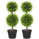HOMCOM Set of 2 Artificial Topiary Cypress Ball Trees with Pot and Pebbles