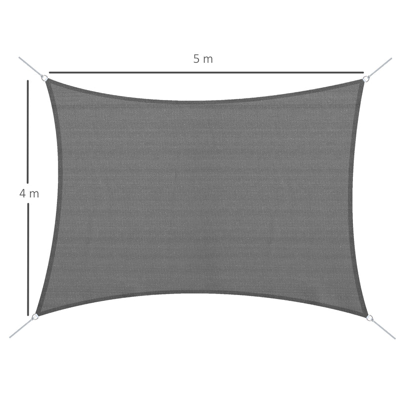 Outsunny 5 x 4m Sun Shade Sail Rectangle Canopy Outdoor Sunscreen Awning with Mounting Ropes for Garden, Patio, Party, UV Protection, Charcoal Grey