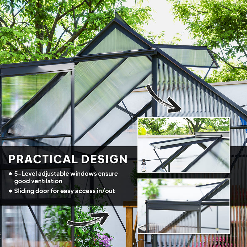 Outsunny Polycarbonate Walk-in Garden Greenhouse w/ Sliding Door