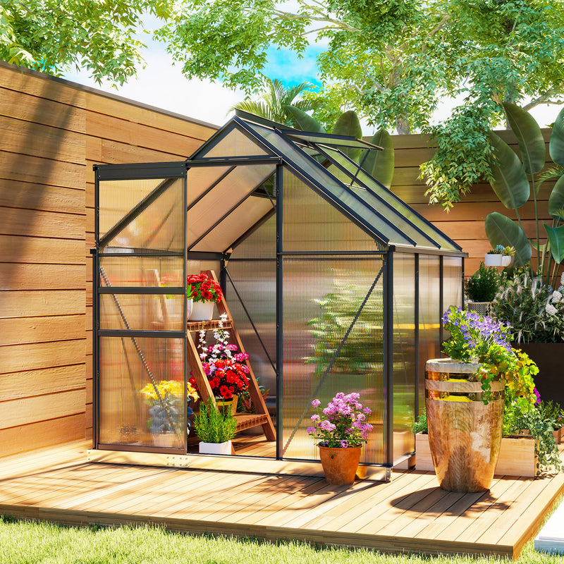 Outsunny Polycarbonate Walk-in Garden Greenhouse w/ Sliding Door