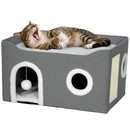 PawHut Cat Bed Cave With Fluffy Ball And Scratch Pad For Indoor Pets