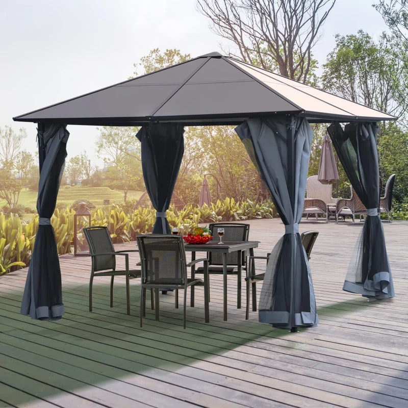 Outsunny Hardtop Gazebo with Aluminium Frame and Curtains 3 x 3m - Black