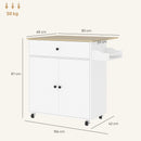 HOMCOM Kitchen Island with Drop Leaf, Rolling Kitchen Storage Trolley, White