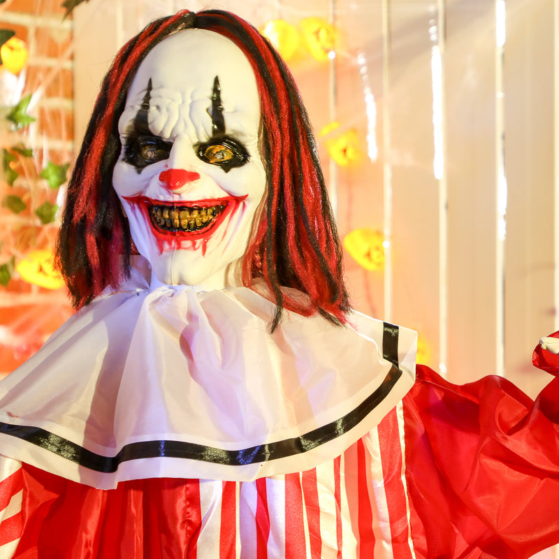 Outsunny Sound Activated Halloween Animatronics Clown with Red Light Up Eyes