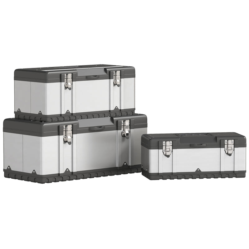 HOMCOM 3 Pieces Tool Case Set, 23\" 19\" 16\" Stainless Steel Tool Boxes