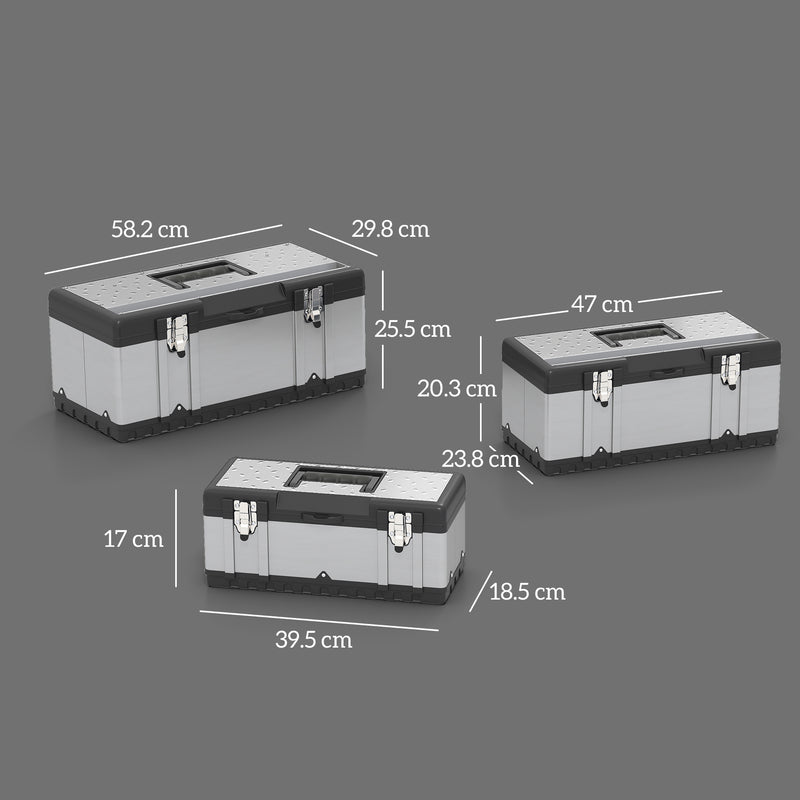 HOMCOM 3 Pieces Tool Case Set, 23\" 19\" 16\" Stainless Steel Tool Boxes