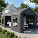 Outsunny 3 x 6 m Heavy Duty Carport, Portable Garage with 3 Doors, Dark Grey