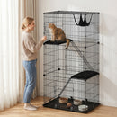 PawHut 3-Tier Large Cat Cage Indoor, Detachable Metal Wire Kennel W/ Hammock