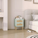 HOMCOM Boho Rattan Bedroom Chest of Drawers, 2 Drawer Dresser, Light Blue