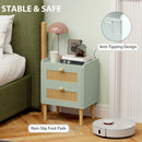 HOMCOM Boho Rattan Bedroom Chest of Drawers, 2 Drawer Dresser, Light Blue