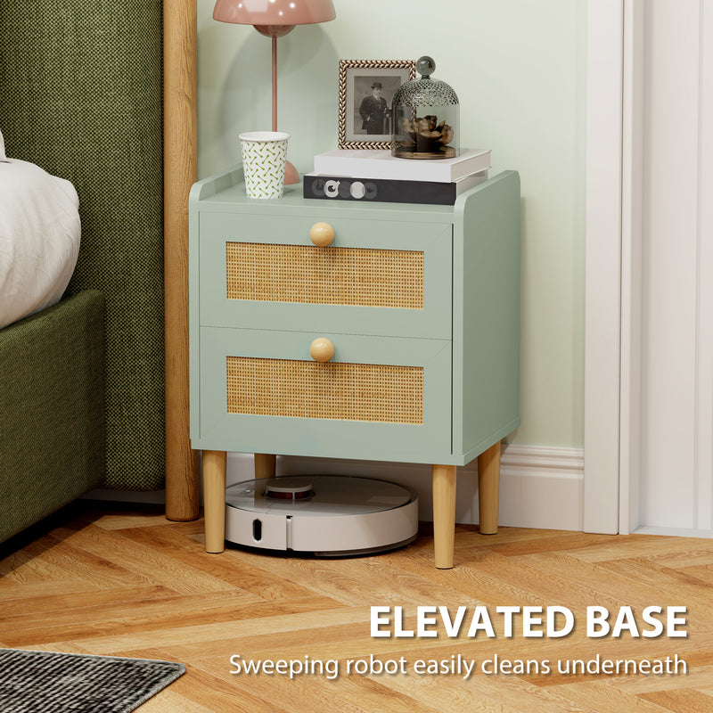 HOMCOM Boho Rattan Bedroom Chest of Drawers, 2 Drawer Dresser, Light Blue