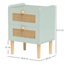 HOMCOM Boho Rattan Bedroom Chest of Drawers, 2 Drawer Dresser, Light Blue