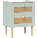 HOMCOM Boho Rattan Bedroom Chest of Drawers, 2 Drawer Dresser, Light Blue