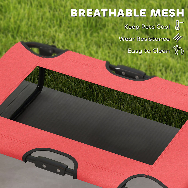 PawHut Raised Dog Bed with Breathable Mesh for S & M Dogs, Red