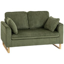 HOMCOM 2 Seater Sofa, Corduroy Sofa w/ Spring Cushions 2 Pillows, Dark Green