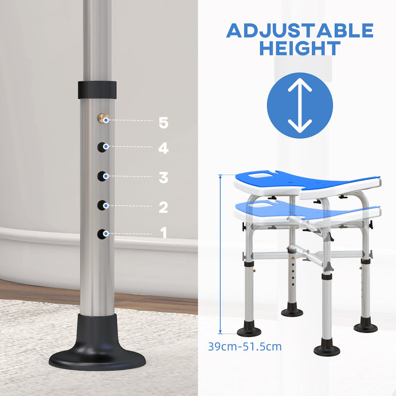 HOMCOM Aluminium Shower Stool for Elderly Disabled Non-Slip Bath Stool Blue