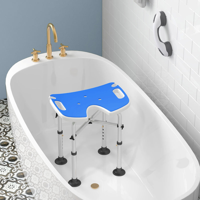 HOMCOM Aluminium Shower Stool for Elderly Disabled Non-Slip Bath Stool Blue