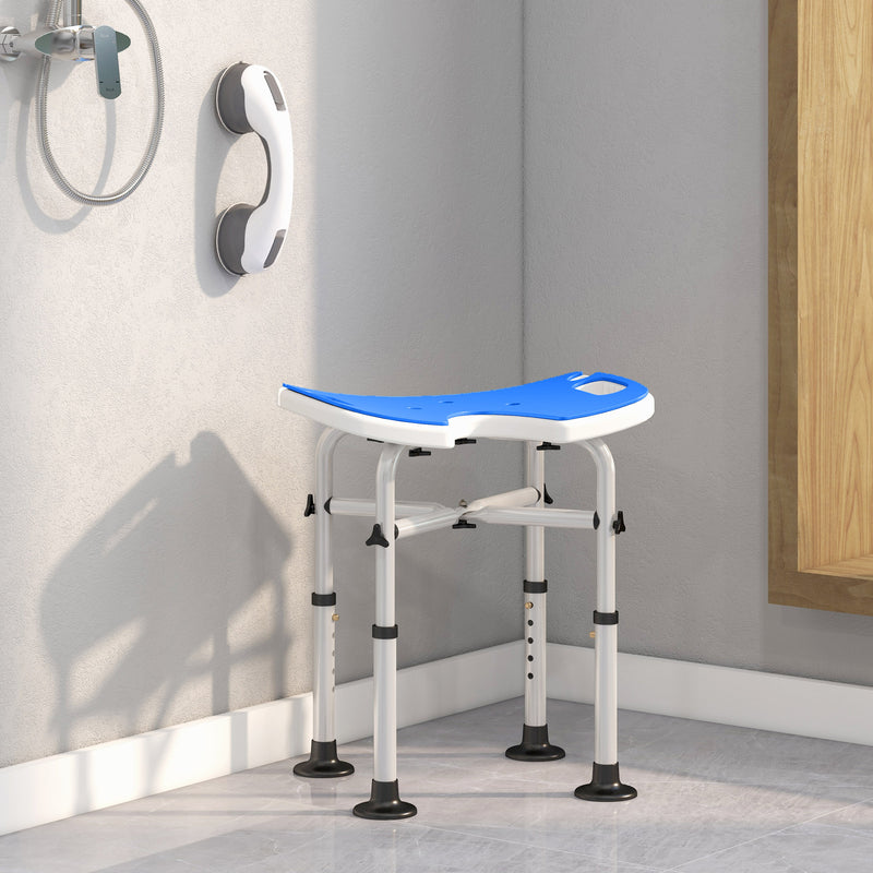HOMCOM Aluminium Shower Stool for Elderly Disabled Non-Slip Bath Stool Blue
