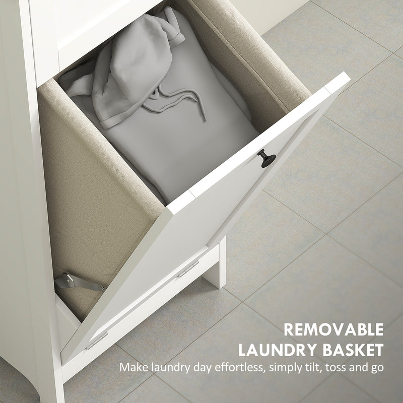 HOMCOM Slim Bathroom Storage Unit with Tilt-Out Laundry Cabinet Drawer White