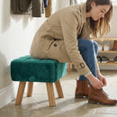 HOMCOM Modern Footstool, Fabric Foot Rest with Rubber Wood Legs, Dark Green