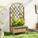 Outsunny Wooden Raised Bed, Outdoor Planter Box w/ Metal Trellis