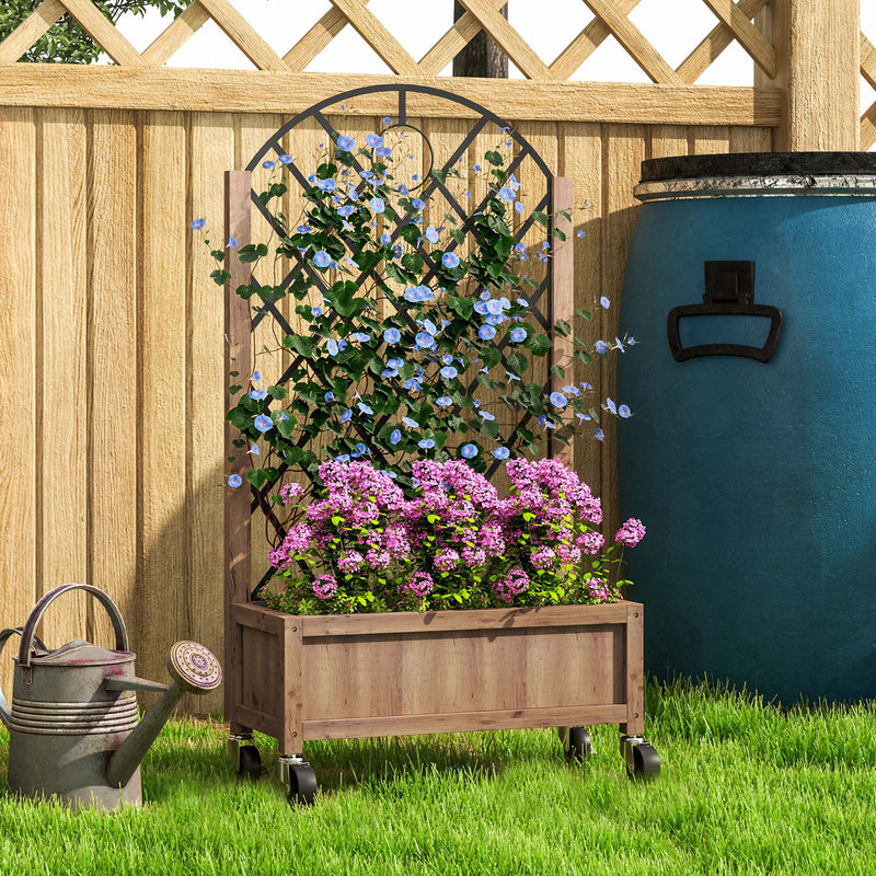 Outsunny Wooden Raised Bed, Outdoor Planter Box w/ Metal Trellis