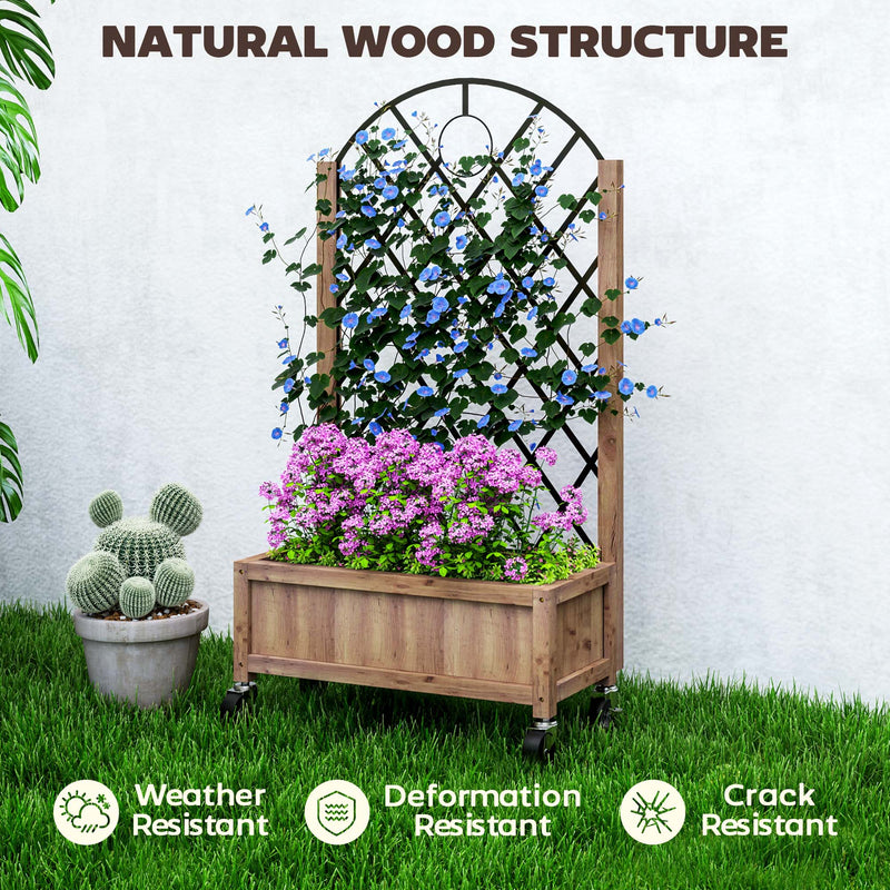 Outsunny Wooden Raised Bed, Outdoor Planter Box w/ Metal Trellis