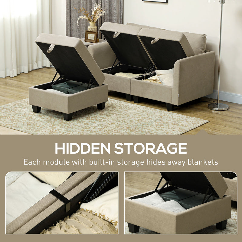 HOMCOM Modular Sectional Sofa with Storage, 2 Seater Sofa Set