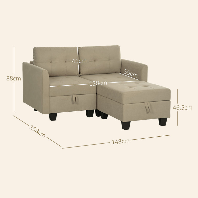 HOMCOM Modular Sectional Sofa with Storage, 2 Seater Sofa Set