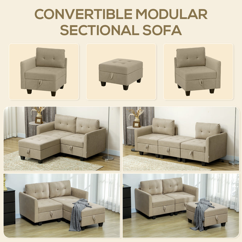 HOMCOM Modular Sectional Sofa with Storage, 2 Seater Sofa Set