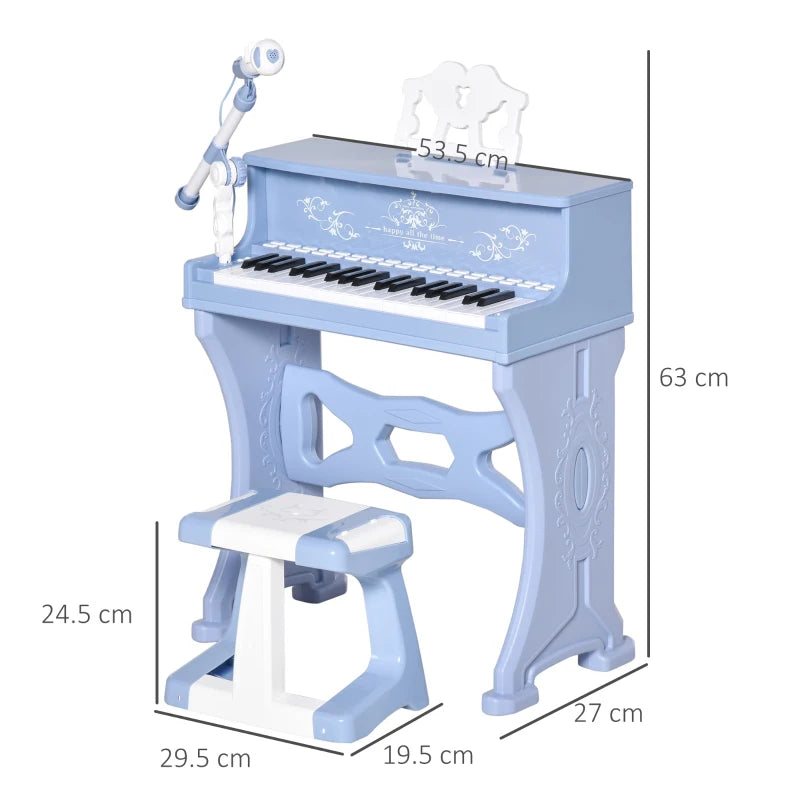 HOMCOM kids Electronic Piano Keyboard with Stool and Microphone - Blue