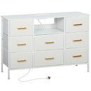 HOMCOM Boucle Chest of Drawers, 2 USB & 2 AC Ports, 8 Drawers Dresser