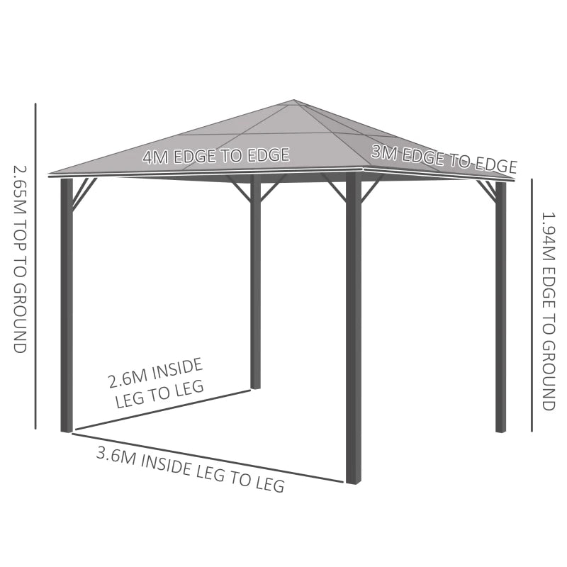 Outsunny Hardtop Gazebo with Aluminium Frame and Curtains 3 x 4m - Grey