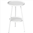 Outsunny Round Garden Table, 2-Tier Metal Patio Table Coffee Table, White