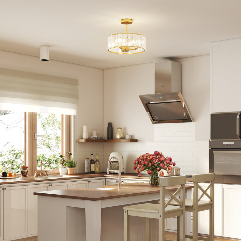 HOMCOM Semi Flush Mount Modern Crystal Chandelier Ceiling Light
