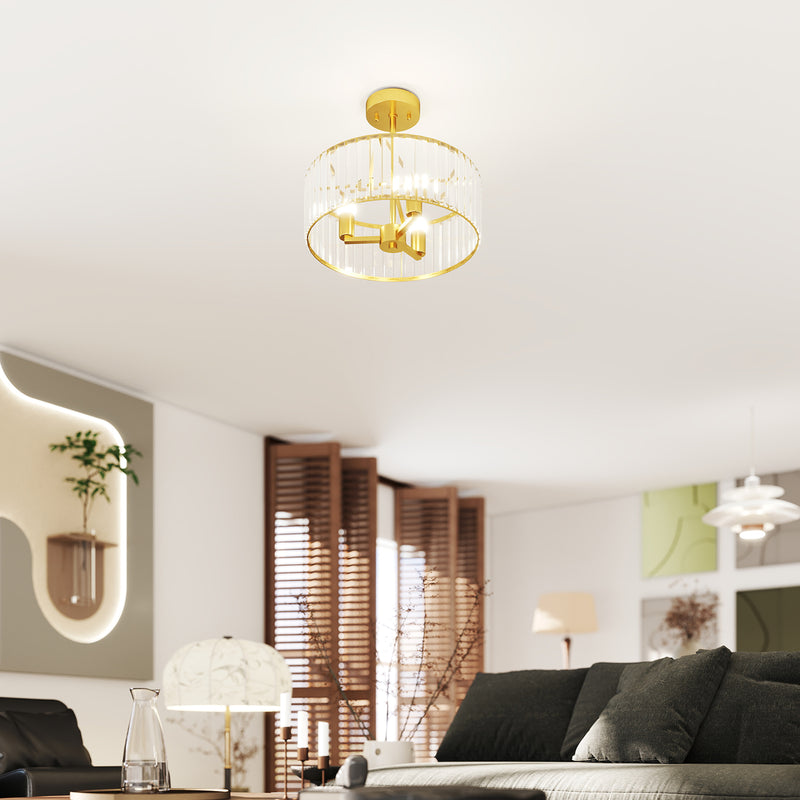HOMCOM Semi Flush Mount Modern Crystal Chandelier Ceiling Light