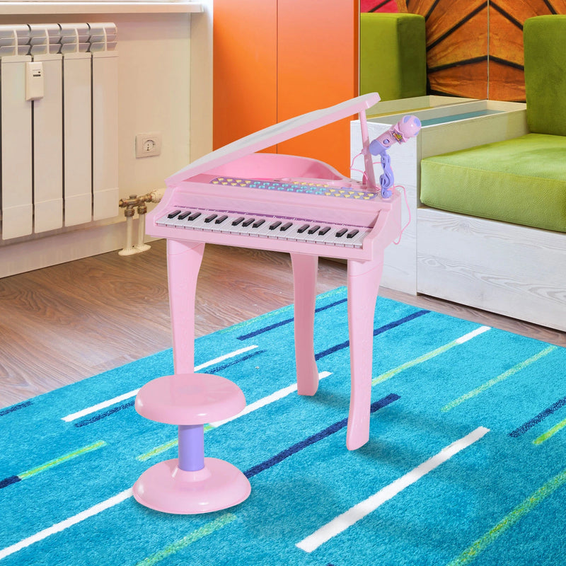 HOMCOM Mini Electronic Piano W/Stool-Pink