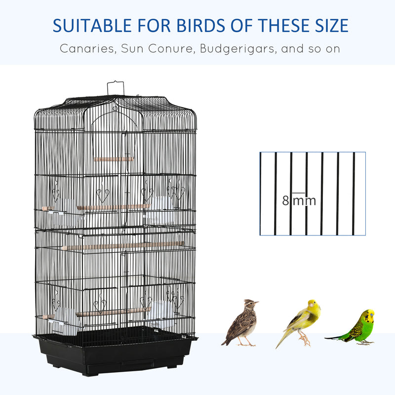 PawHut 92cm Large Bird Cage with Stand, Perches, Food Bowls, Swing, Black