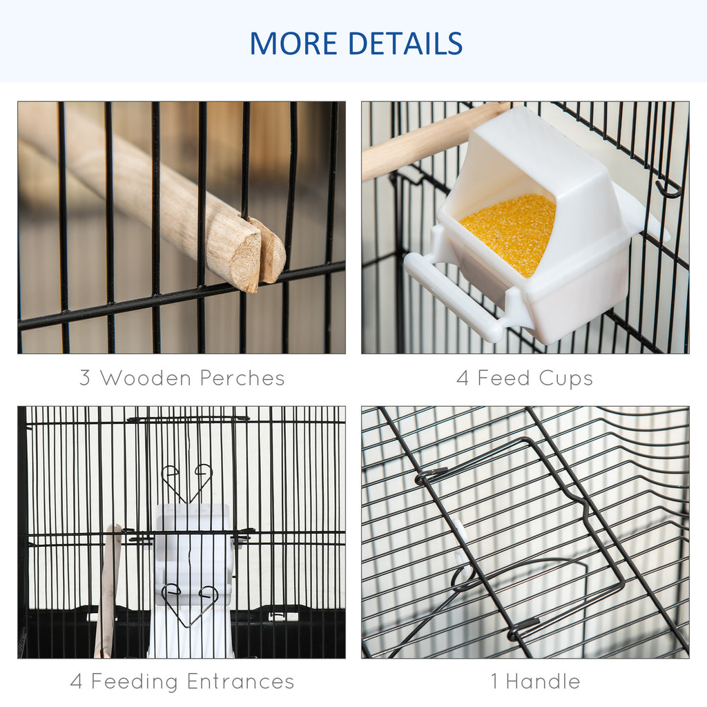 PawHut 92cm Large Bird Cage With Stand, Perches, Food Bowls, Swing, Bl